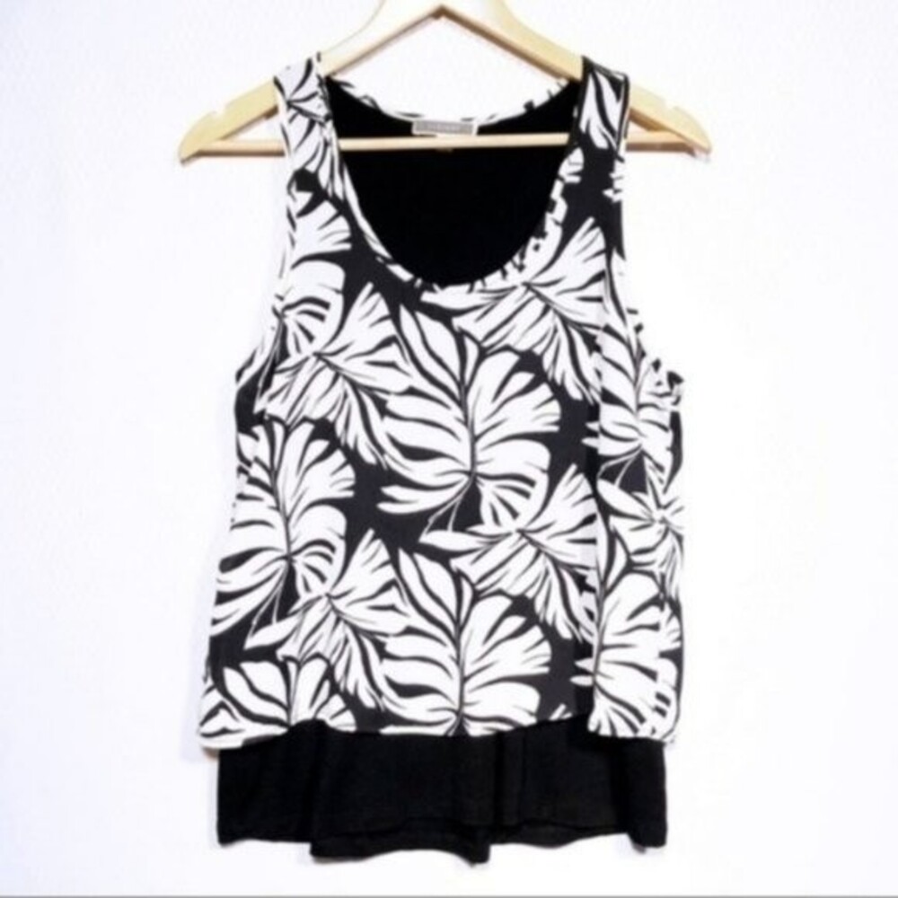 Anthropologie Pleione Palm Print Double Layer Tank
